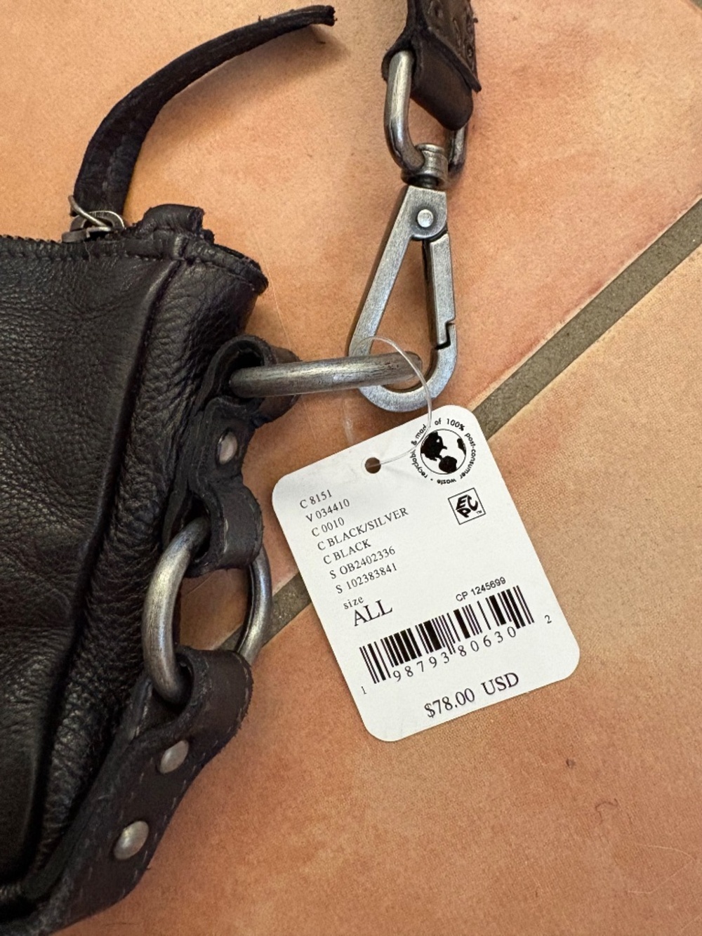 NWT $78 Free People Lillie Leather Shoulder Bag Black/Silver - Picture 8 of 8